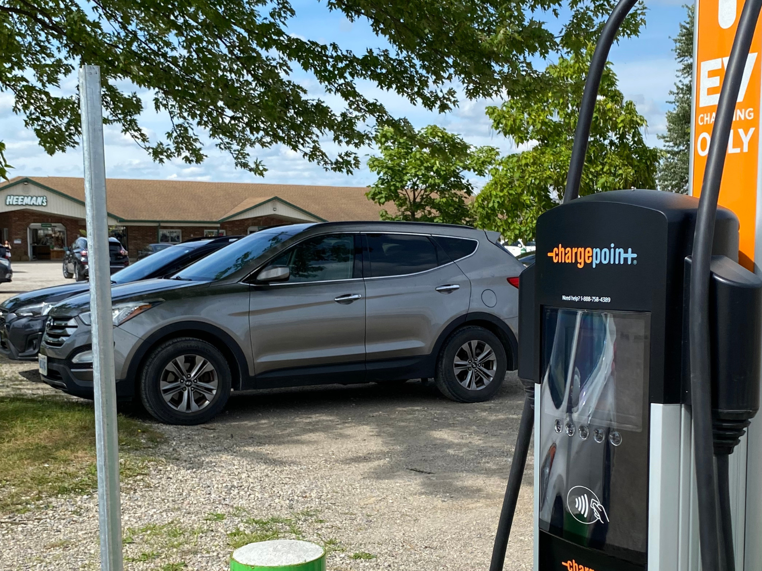 Electric vehicle charging station at a retail location with the text 'Retail Establishments' inviting visitors to explore ChargerCrew's services for the retail industry.
